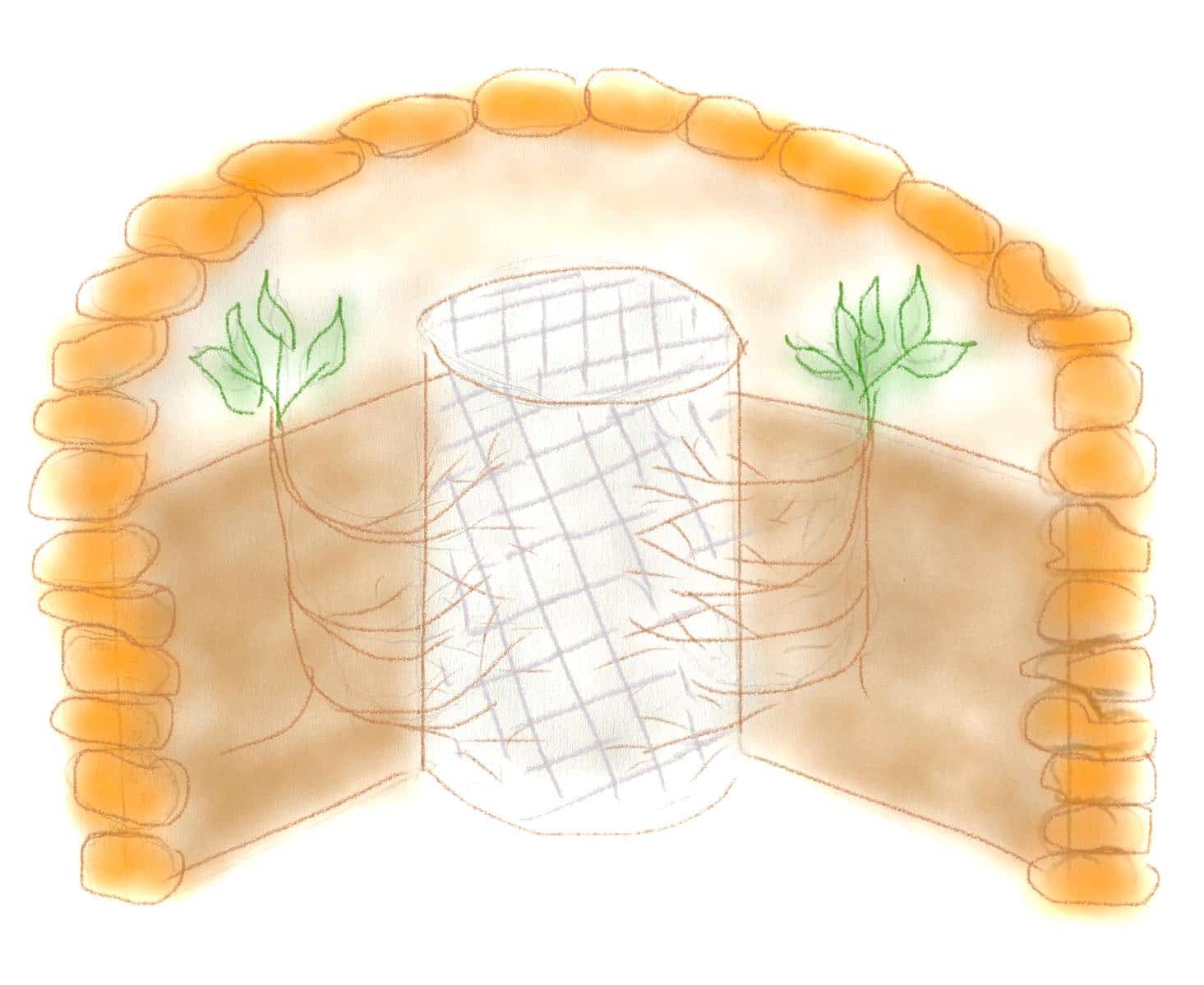 Schematische Darstellung: Querschnitt eines Schlüssellochbeets